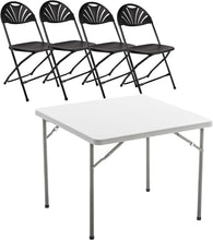 BTExpert 5 Piece Folding Card Table Portable and Chair Set, 34" Square Granite White Plastic Table Portable, 4 Adult floral Black Chairs for board games nights gatherings party home indoor outdoor