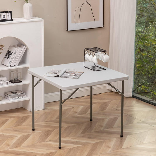 BTExpert 5-Piece Folding Card Table Set, 34" White Granite Table & 4 Black Chairs for gatherings, party home, Indoor Outdoor, Lightweight