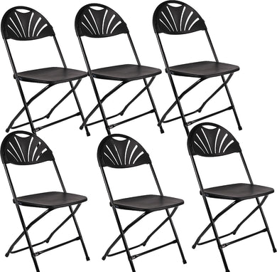 BTExpert Black Plastic Folding Chair Steel Frame Commercial High Capacity Event Chair lightweight Wedding Party Set of 6