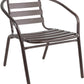 BTExpert Indoor Outdoor 23.75" Round Restaurant Table Stainless Steel Silver Aluminum + 4 Bronze Metal Slat Stack Chairs