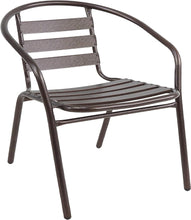 BTExpert Indoor Outdoor 23.75" Round Restaurant Table Stainless Steel Silver Aluminum + 4 Bronze Metal Slat Stack Chairs Lightweight