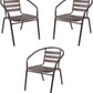 BTExpert 23.75" Square Stainless Table + 3 Bronze Slat Chairs, Indoor Outdoor Commercial Lightweight