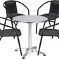 BTExpert 27.5" Round Restaurant Table Stainless Steel with 4 Black Rattan Stack Chairs, Indoor Outdoor Commercial Lightweight