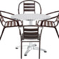 BTExpert Indoor Outdoor 27.5" Round Restaurant Table Stainless Steel Silver Aluminum + 4 Bronze Metal Slat Stack Chairs Lightweight