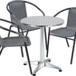BTExpert 27.5" Round Restaurant Table Stainless Steel with 3 Gray Rattan Stack Chairs, Indoor Outdoor Commercial Lightweight