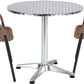BTExpert 27.5" Round Restaurant Table Stainless Steel with 2 Brown Rattan Stack Chairs, Indoor Outdoor Commercial Lightweight