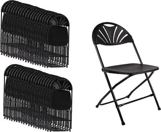 BTExpert Black Plastic Folding Chair Fan Style, Steel Frame, Lightweight, High-Capacity Event Seating for Weddings, Parties - Set of 100