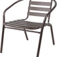 BTExpert 23.75" Round Glass Metal Table Black with 4 Bronze Slat Stack Chairs, Indoor Outdoor Commercial Lightweight