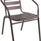 BTExpert 23.75" Square Stainless Table + 3 Bronze Slat Chairs, Indoor Outdoor Commercial Lightweight