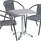 BTExpert 27.5" Square Restaurant Table Stainless Steel with 3 Gray Rattan Stack Chairs, Indoor Outdoor Commercial Lightweight