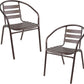 BTExpert 28" Square Tempered Glass Metal Table Brown + 2 Bronze Restaurant Metal Aluminum Slat Stack Chairs Lightweight