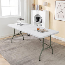 BTExpert Fold-in-Half Folding Utility Table 6 Feet 72"x 29.5" Lightweight Portable Carrying Handle Indoor Outdoor Picnic Camping Office Home Party Wedding Event Easy to Clean Store Care White Set of 2