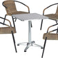 BTExpert 27.5" Square Restaurant Table Stainless Steel with 4 Brown Commercial Chairs, Indoor Outdoor