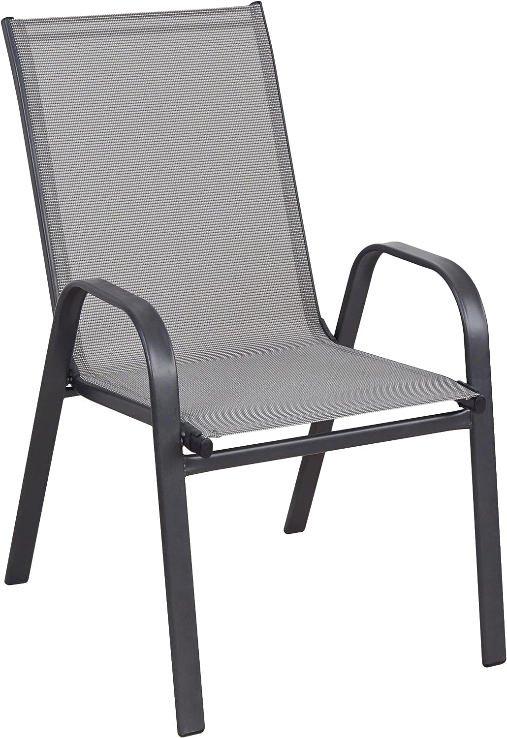BTExpert 27.5" Round Restaurant Table Stainless Steel with 2 Gray Sling Stack Chairs, Indoor Outdoor Commercial Lightweight