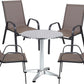 BTExpert 27.5" Round Restaurant Table Stainless Steel with 4 Brown Sling Stack Chairs, Indoor Outdoor Commercial Lightweight