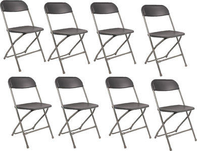 BTExpert Gray Plastic Folding Chair Steel Frame Commercial High Capacity Event Chair lightweight Set for Office Wedding Party Picnic Kitchen Dining Church School Set of 8