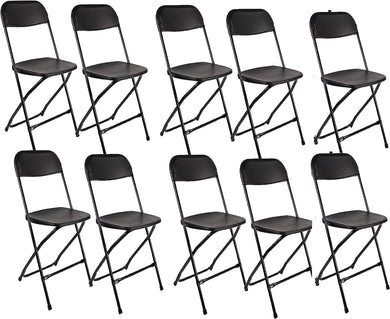 BTExpert Black Plastic Folding Chair Steel Frame Commercial High Capacity Event Chair lightweight Set for Office Wedding Party Picnic Kitchen Dining Church School Set of 10