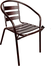 BTExpert Indoor Outdoor 27.5" Square Restaurant Table Stainless Steel Silver Aluminum + 2 Bronze Metal Slat Stack Chairs Commercial Lightweight