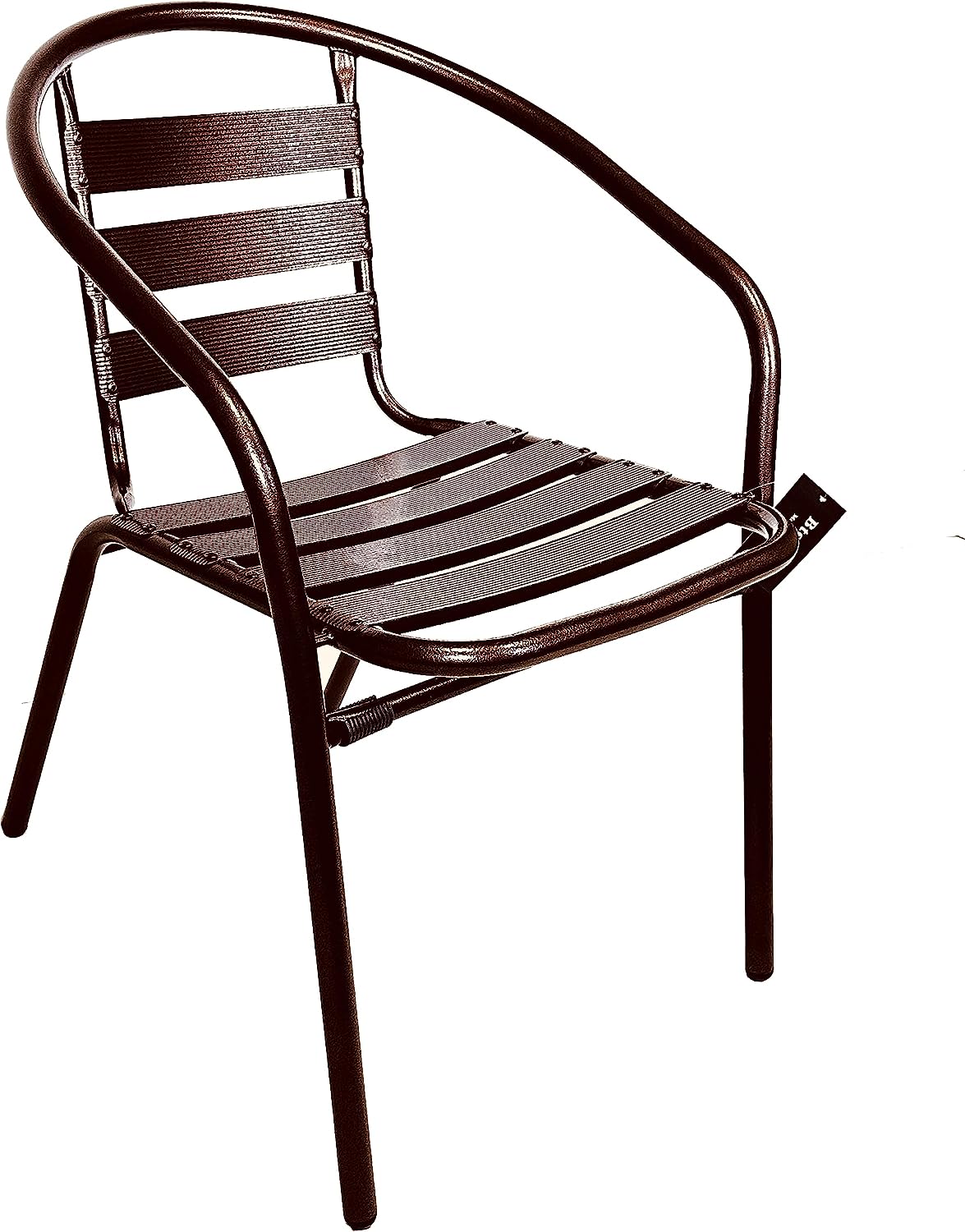 BTExpert Indoor Outdoor 23.75" Round Restaurant Table Stainless Steel Silver Aluminum + 4 Bronze Metal Slat Stack Chairs