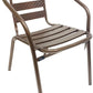 BTExpert Indoor Outdoor 27.5" Square Restaurant Table Stainless Steel Silver Aluminum + 3 Bronze Metal Slat Stack Chairs