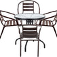 BTExpert 23.75" Round Glass Metal Table Black with 4 Bronze Slat Stack Chairs, Indoor Outdoor Commercial Lightweight