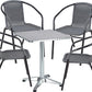 BTExpert 27.5" Square Restaurant Table Stainless Steel with 4 Gray Rattan Stack Chairs, Indoor Outdoor Commercial Lightweight