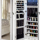 BTEXPERT 47" Mirror Jewelry Cabinet Armoire with 6 LED Lights, Large Full Length Jewelry Organizer with Storage, Wall-Mounted or Door-Hanging Mirror Cabinet, Dove White, Lock Key