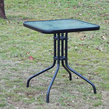 BTExpert Indoor Outdoor 23.75" Square Tempered Glass Metal Table Black + 2 Bronze Restaurant Metal Aluminum Slat Stack Chairs Lightweight