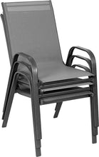 BTExpert Indoor Outdoor 27.5" Square Restaurant Table Stainless Steel Silver Aluminum + 4 Gray Flexible Sling Stack Chairs Commercial Lightweight