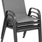 BTExpert 27.5" Square Restaurant Table Stainless Steel with 2 Gray Sling Stack Chairs, Indoor Outdoor Commercial Lightweight
