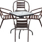 BTExpert 23.75" Square Glass Metal Table Black with 4 Bronze Slat Stack Chairs, Indoor Outdoor Commercial Lightweight
