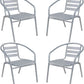 BTExpert Indoor Outdoor 27.5" Round Restaurant Table Stainless Steel Silver Aluminum + 4 Silver Gray Metal Slat Stack Chairs Lightweight