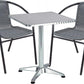 BTExpert 27.5" Square Restaurant Table Stainless Steel with 2 Gray Rattan Stack Chairs, Indoor Outdoor Commercial Lightweight