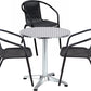 BTExpert 27.5" Round Restaurant Table Stainless Steel with 3 Black Rattan Stack Chairs, Indoor Outdoor Commercial Lightweight