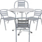 BTExpert 23.75" Round Stainless Steel Table + 4 Silver Gray Slat Chairs, Indoor Outdoor, Lightweight