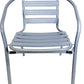 BTExpert 23.75" Round Stainless Steel Table + 4 Silver Gray Slat Chairs, Indoor Outdoor, Lightweight