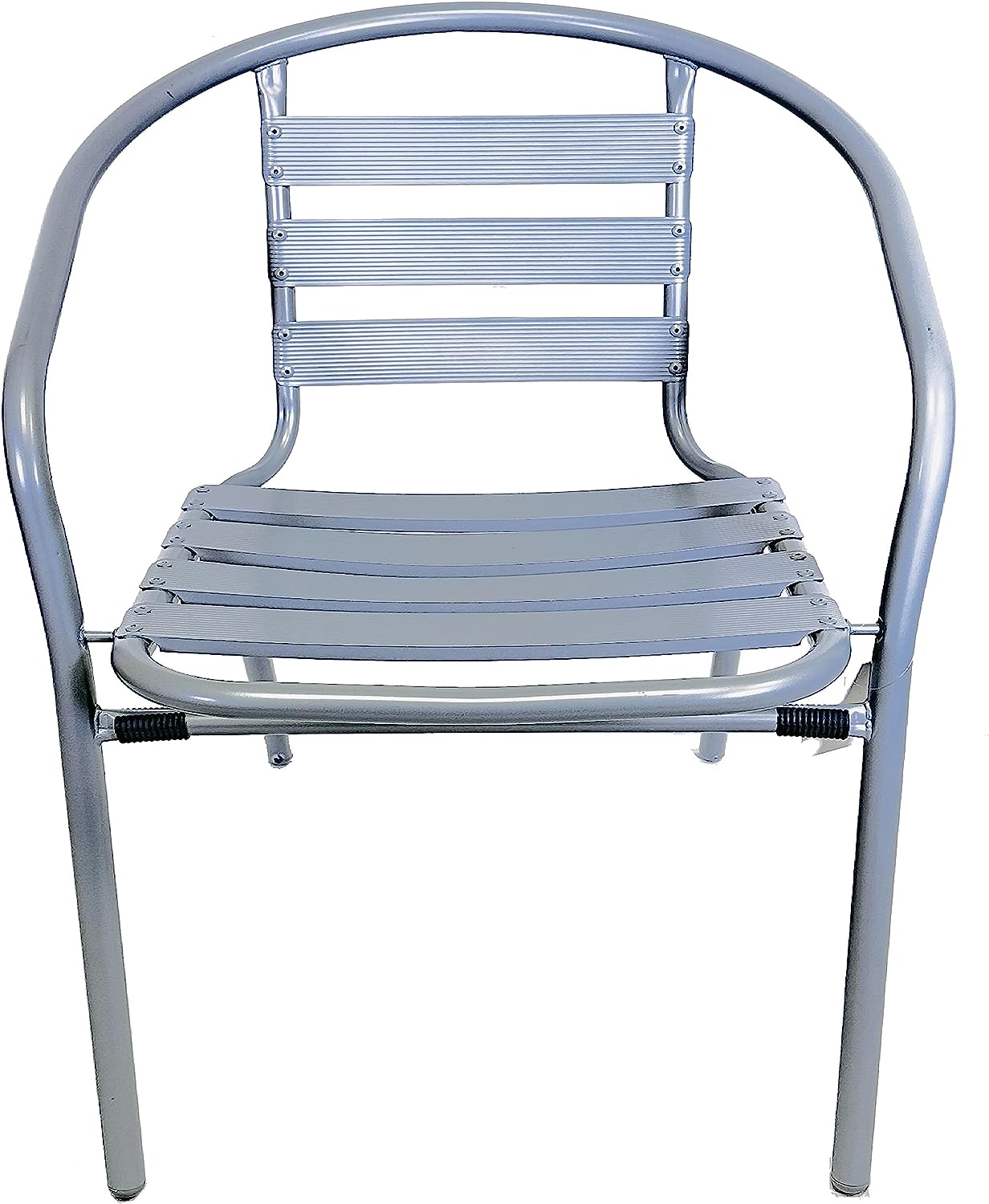 BTExpert 23.75" Round Stainless Steel Table + 4 Silver Gray Slat Chairs, Indoor Outdoor, Lightweight
