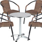 BTExpert 27.5" Round Restaurant Table Stainless Steel with 4 Brown Rattan Stack Chairs, Indoor Outdoor Commercial Lightweight