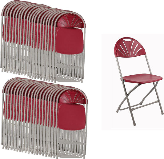 BTExpert Red Plastic Folding Chair Fan Style, Steel Frame, Lightweight, High-Capacity for Events, Weddings, Parties - Set of 100