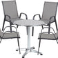 BTExpert 27.5" Round Restaurant Table Stainless Steel with 4 Gray Sling Stack Chairs, Indoor Outdoor Commercial Set, Lightweight