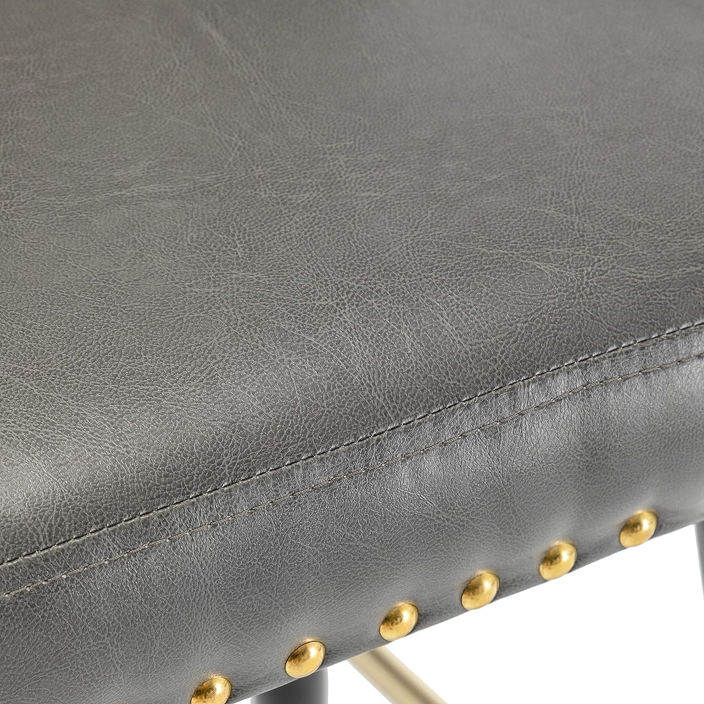 BTEXPERT Set of 4 Premium Upholstered 33" High Back Bar Stools, Gray PU Leather with Gold Nail Head Trim