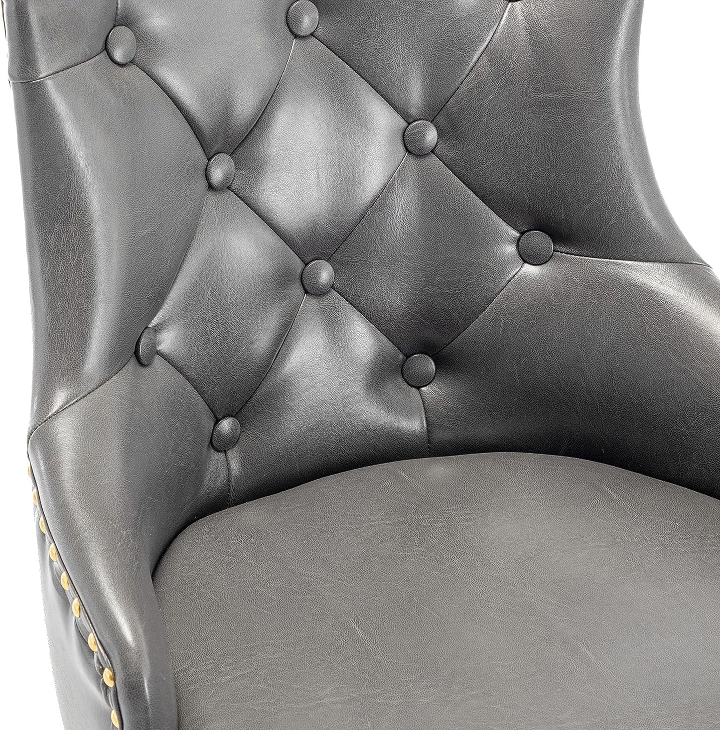 BTEXPERT Set of 4 Premium Upholstered 33" High Back Bar Stools, Gray PU Leather with Gold Nail Head Trim