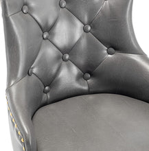 BTEXPERT Set of 4 Premium upholstered Dining 33" High Back Stool Bar Chairs, Gray PU Leather Tufted Gold Nail head Trim