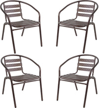 BTExpert Indoor Outdoor 27.5" Round Restaurant Table Stainless Steel Silver Aluminum + 4 Bronze Metal Slat Stack Chairs Lightweight