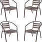 BTExpert 23.75" Round Glass Metal Table Black with 4 Bronze Slat Stack Chairs, Indoor Outdoor Commercial Lightweight