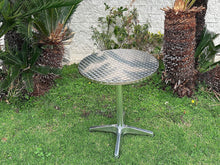 BTExpert Indoor Outdoor 27.5" Round Restaurant Table Stainless Steel Silver Aluminum + 3 Gray Restaurant Rattan Stack Chairs Commercial Lightweight