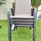 BTExpert Indoor Outdoor Square Table Stainless Steel + 4 Brown Flexible Sling Stack Chairs