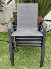 BTExpert Indoor Outdoor 27.5" Round Restaurant Table Stainless Steel Silver Aluminum + 3 Gray Flexible Sling Stack Chairs Commercial Lightweight