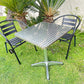 BTExpert 27.5" Square Stainless Steel Table + 2 Black Slat Chairs, Indoor Outdoor Commercial Lightweight