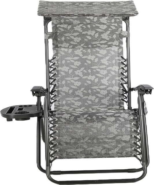 BTEXPERT Zero Gravity Chair Outdoor Lounge with Sunshade, Utility Tray & Cup Holder - Black (Set of 2 pcs)